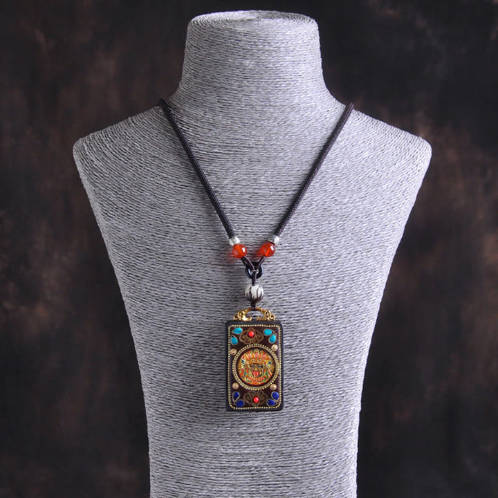 Buddha Stones Thangka Yin Yang Copper Coins Ebony Wood Zakiram Balance Pendant Necklace - image 3