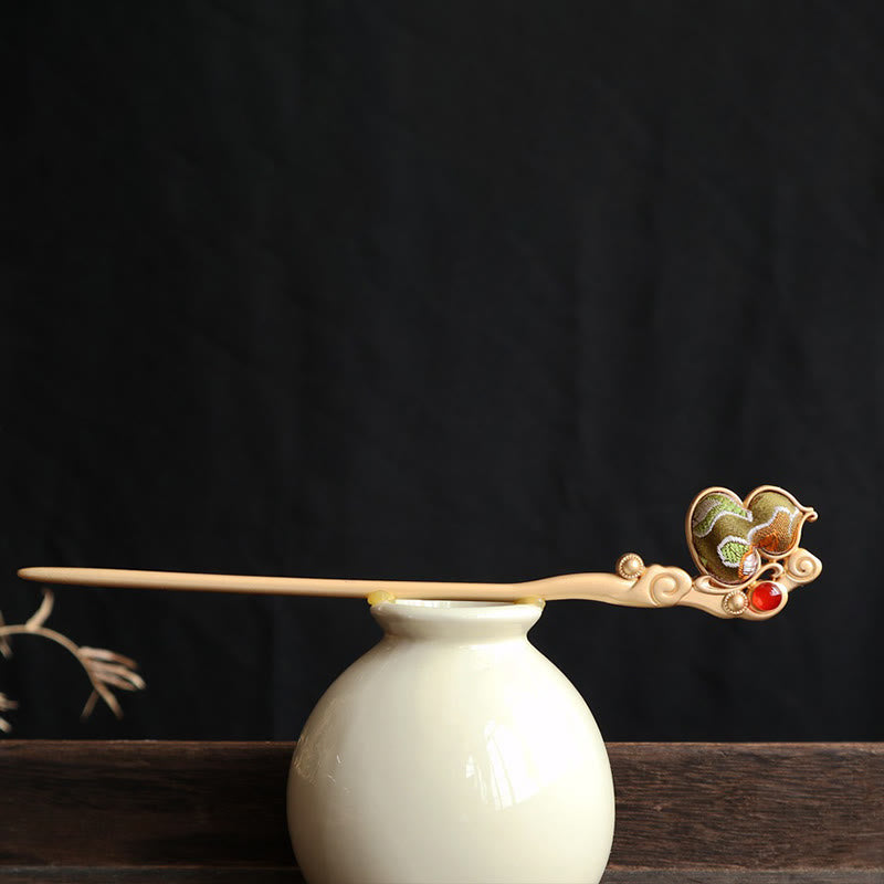 Buddha Stones Gourd Red Agate Bead Calm Confidence Hairpin - image 1