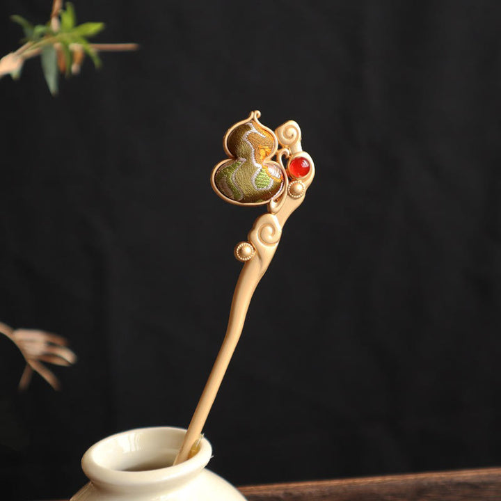 Buddha Stones Gourd Red Agate Bead Calm Confidence Hairpin - image 2