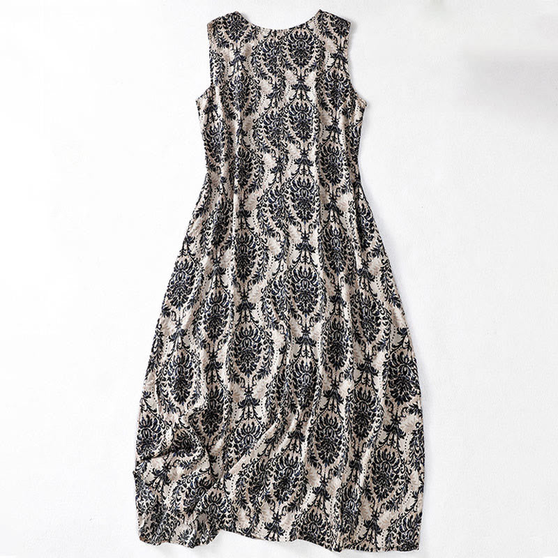 Buddha Stones Commute Summer Printing Simple Design Crew Neck Sleeveless Maxi Dress - image 11