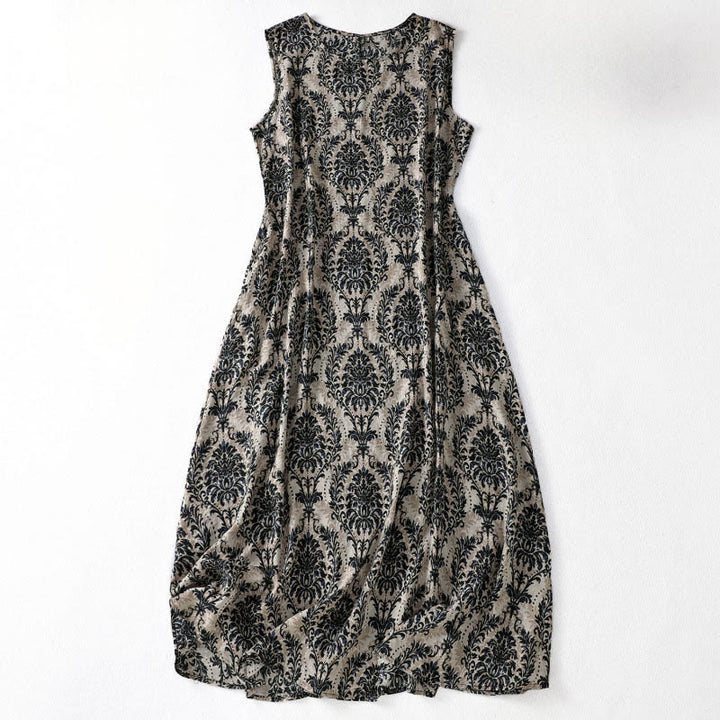 Buddha Stones Commute Summer Printing Simple Design Crew Neck Sleeveless Maxi Dress - Black - US14，UK/AU18，EU46 (2XL) - image 10