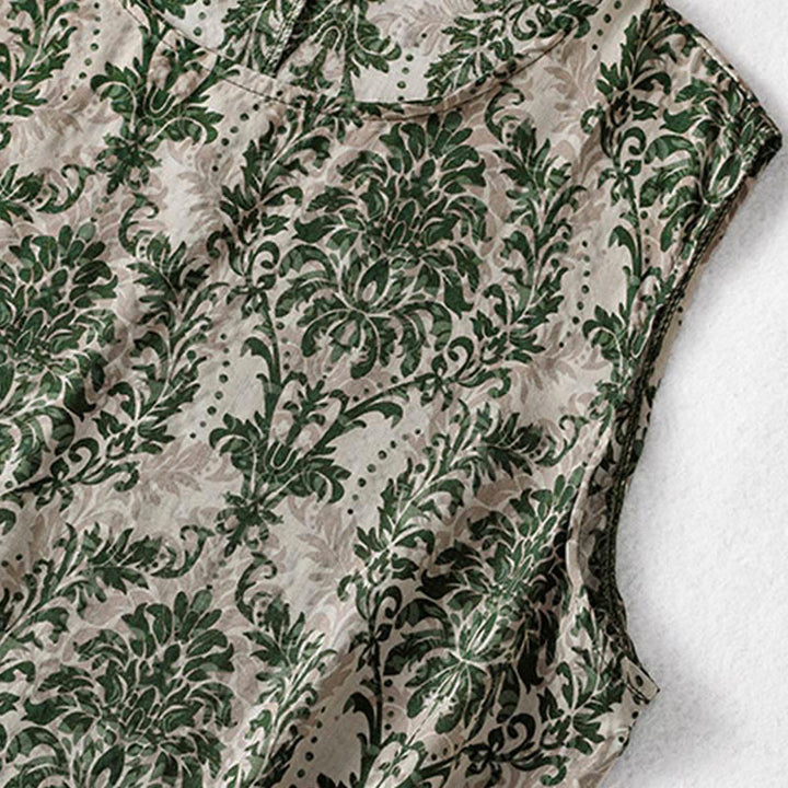 Buddha Stones Commute Summer Printing Simple Design Crew Neck Sleeveless Maxi Dress - image 6