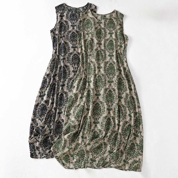 Buddha Stones Commute Summer Printing Simple Design Crew Neck Sleeveless Maxi Dress - image 0