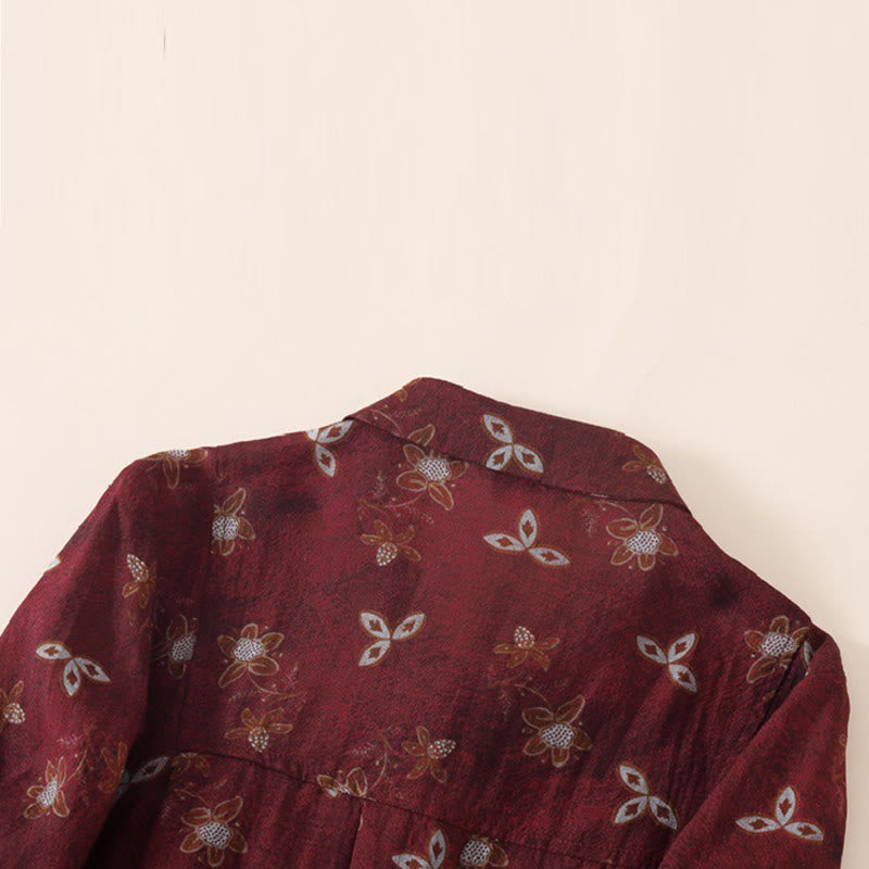 Buddha Stones Summer Printing Floral Button Lace-Up Design Half Sleeve Midi Dress With Pockets - image 3