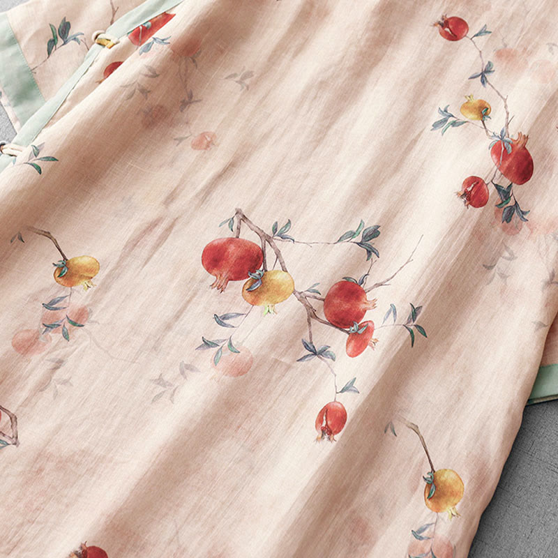 Buddha Stones Frog-Button Orchid Pomegranate Flowers Pattern Side Slit Design Half Sleeve Midi Dress - image 8