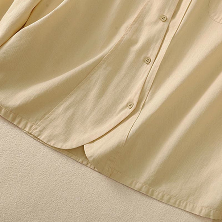 Buddha Stones Spring Lapel Long Sleeve Plain Women's Cotton Buttons Shirt With Pockets - image 15