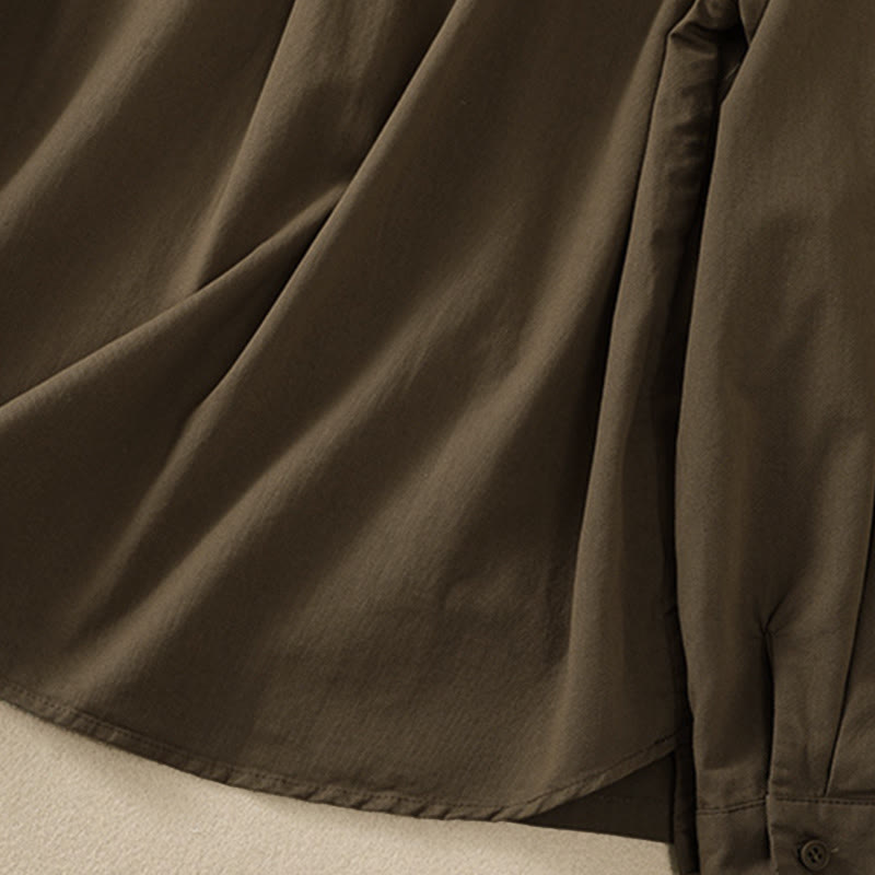 Buddha Stones Spring Lapel Long Sleeve Plain Women's Cotton Buttons Shirt With Pockets - image 5