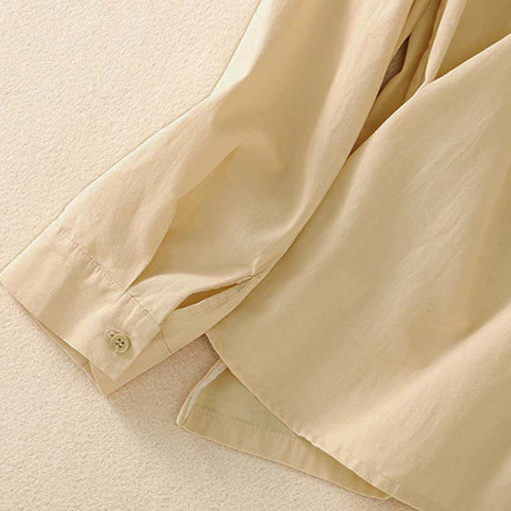 Buddha Stones Spring Lapel Long Sleeve Plain Women's Cotton Buttons Shirt With Pockets - image 14