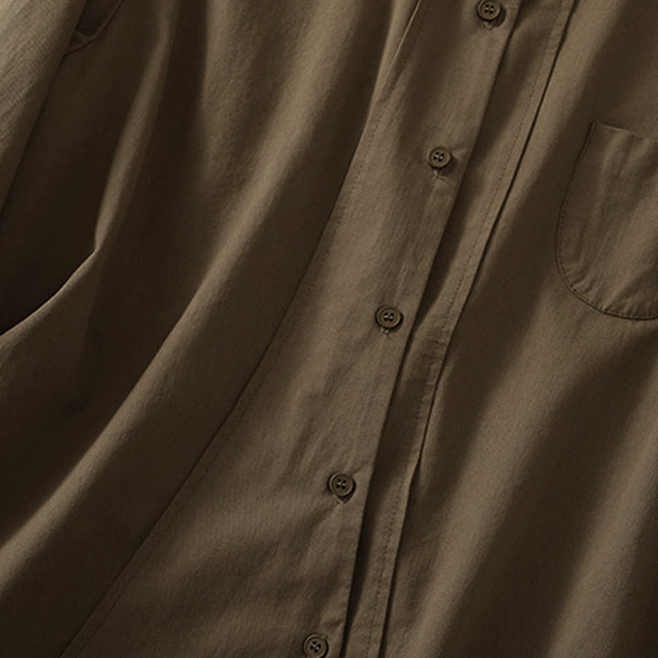 Buddha Stones Spring Lapel Long Sleeve Plain Women's Cotton Buttons Shirt With Pockets - image 4