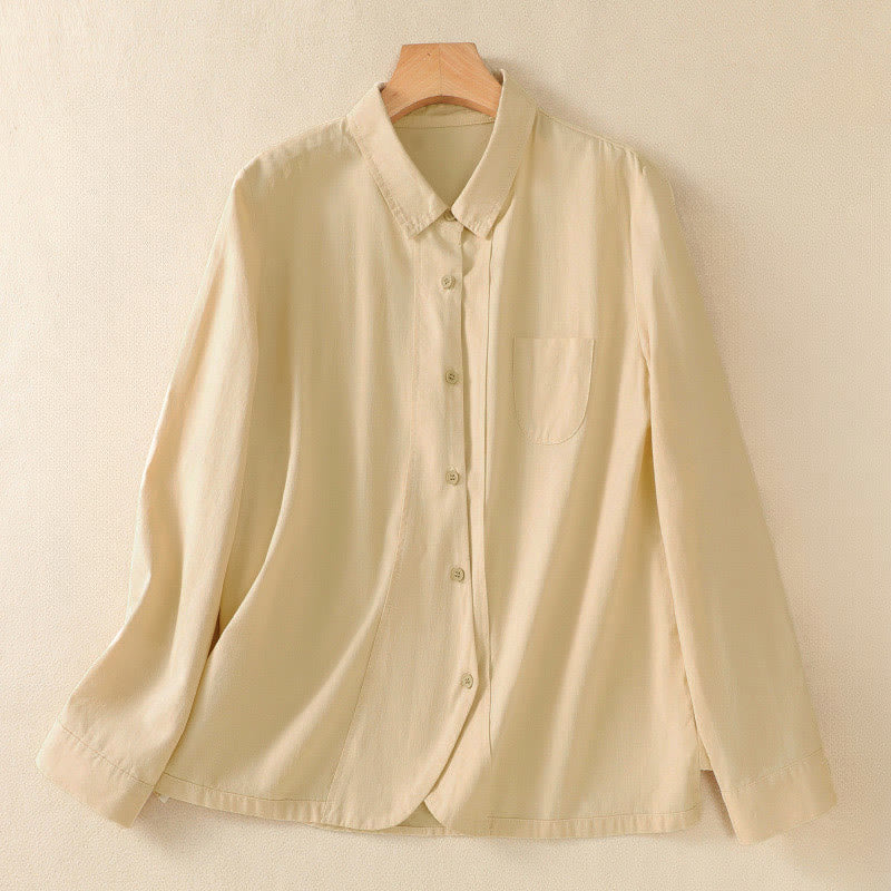 Buddha Stones Spring Lapel Long Sleeve Plain Women's Cotton Buttons Shirt With Pockets - Bisque - US8-10，UK/AU12-14，EU40-42 (2XL) - image 8