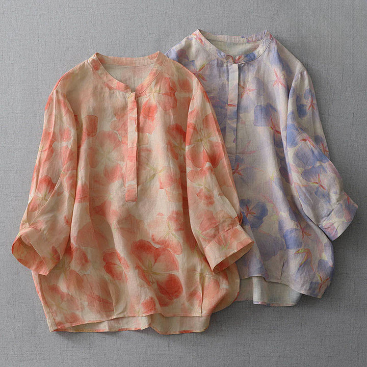 Buddha Stones Spring Floral Pattern Crew Neck Long Sleeve Women's  Polyester Shirt  - image 0