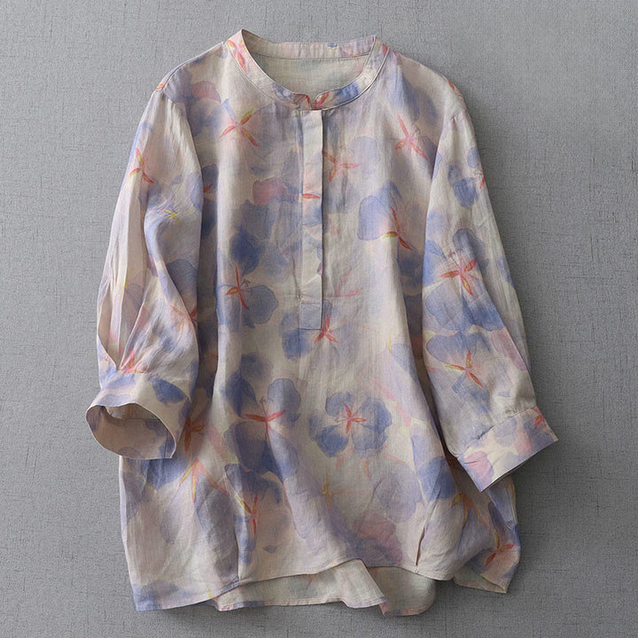 Buddha Stones Spring Floral Pattern Crew Neck Long Sleeve Women's  Polyester Shirt  - MediumSlateBlue - US8-10，UK/AU12-14，EU40-42 (2XL) - image 1
