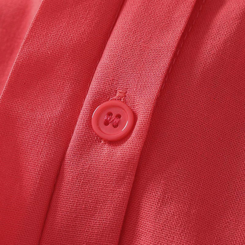 Buddha Stones Summer Stand Collar Short Sleeve Plain Women's Buttons Cotton Shirt With Pocket - image 10