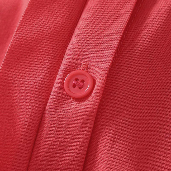 Buddha Stones Summer Stand Collar Short Sleeve Plain Women's Buttons Cotton Shirt With Pocket - image 10