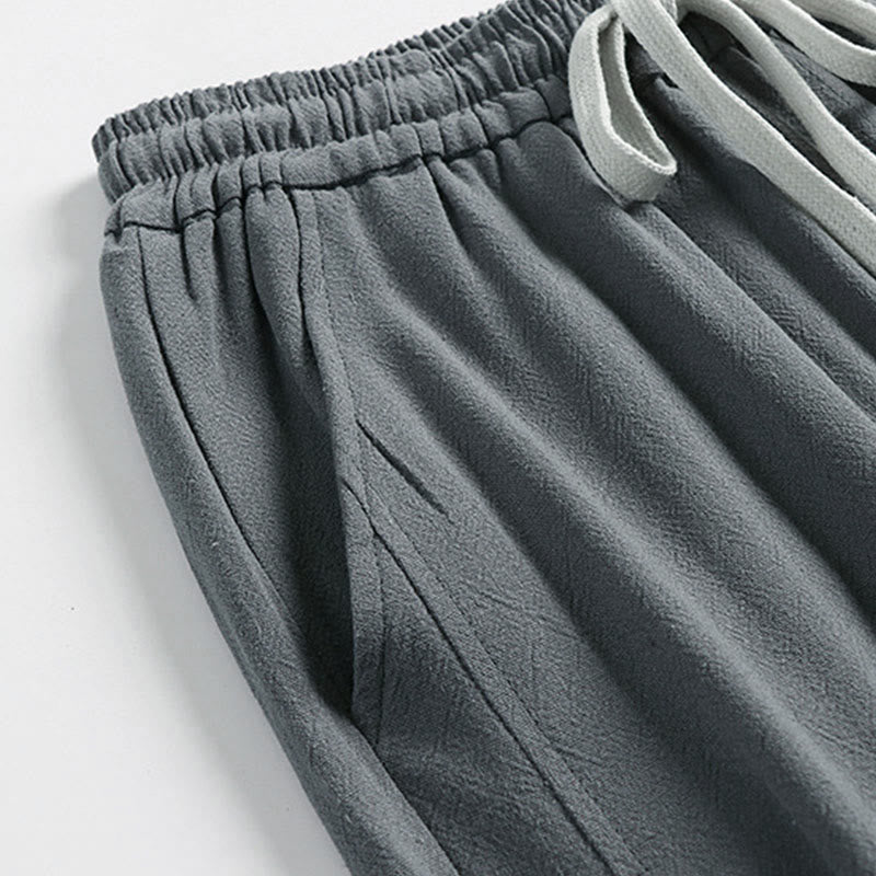 Buddha Stones Summer Drawstring Elastic Waist Frog-Button Ankle-Length Men's Cotton Linen Pants With Pockets - image 5