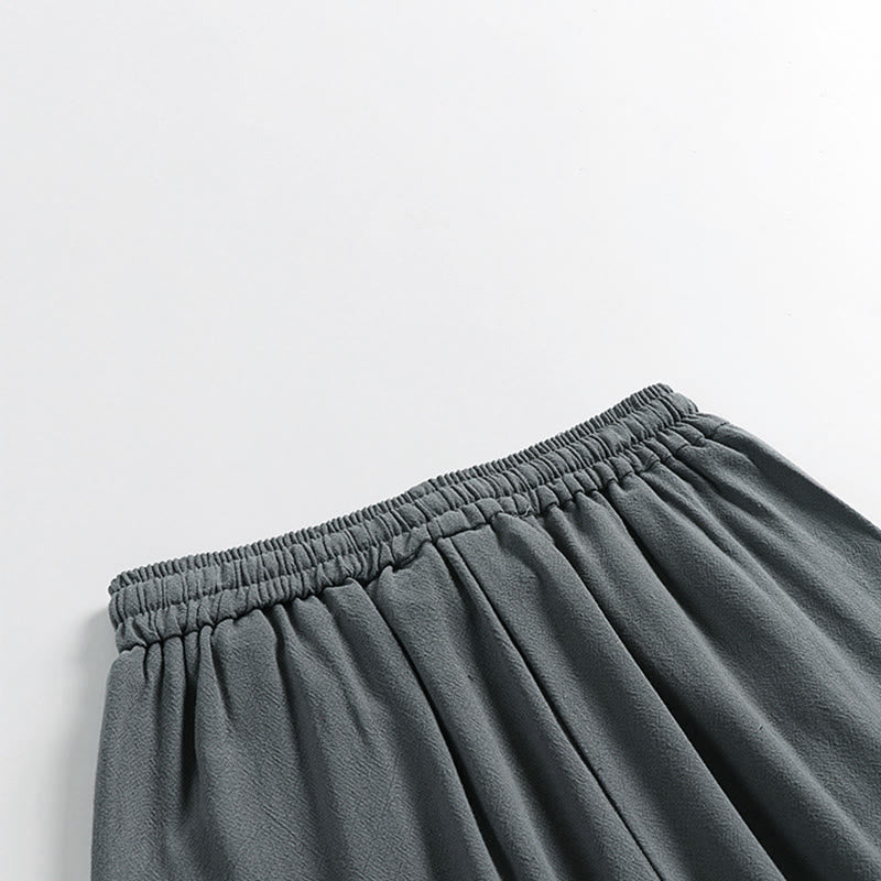 Buddha Stones Summer Drawstring Elastic Waist Frog-Button Ankle-Length Men's Cotton Linen Pants With Pockets - image 6