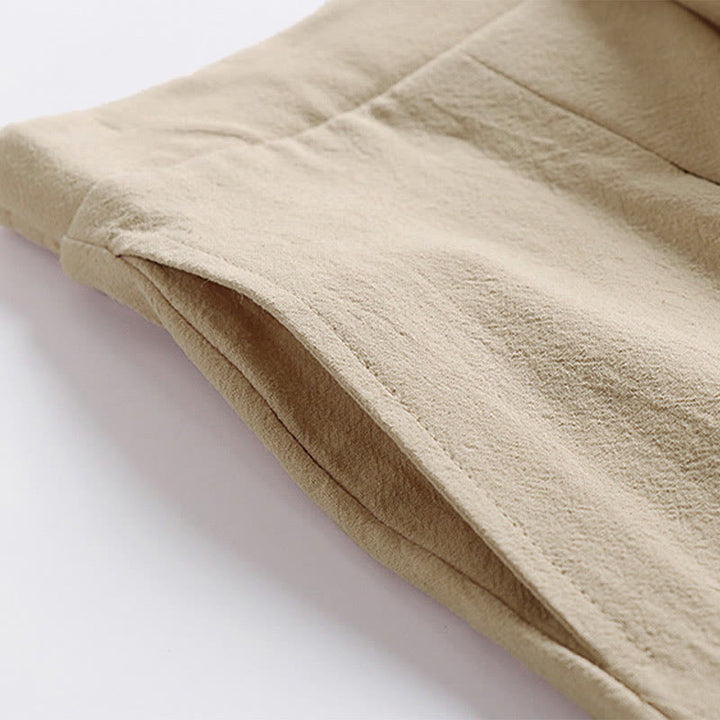Buddha Stones Plain Lace-up Drawstring Design Men's Ankle-Length Cotton Linen Wide Leg Pants With Pockets - image 5
