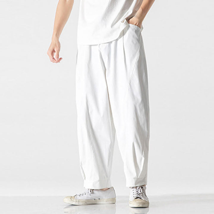 Buddha Stones Summer Solid Drawstring Ankle-Length Men's Cargo Harem Pants With Pockets - image 26