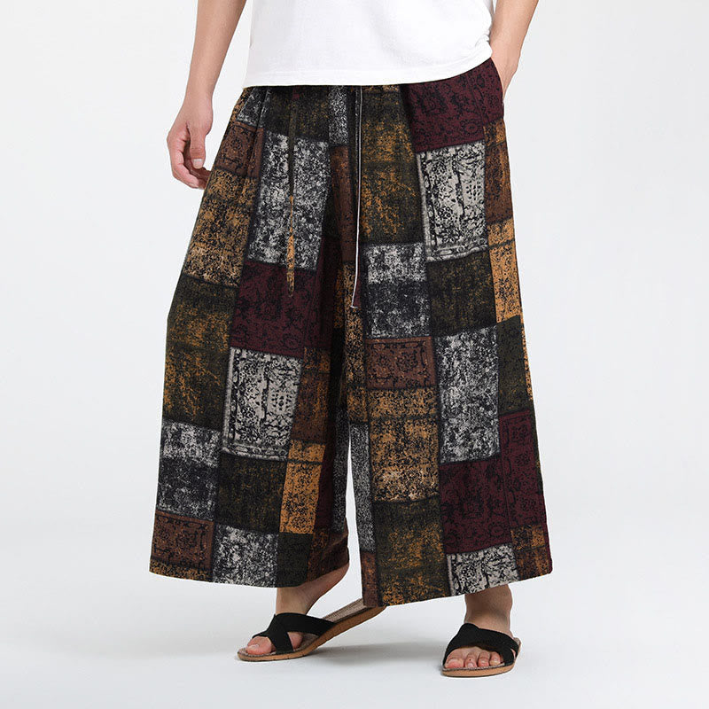 Buddha Stones Summer Patchwork Design 7-8 Length Men's Wide Leg Pants With Pockets - image 1
