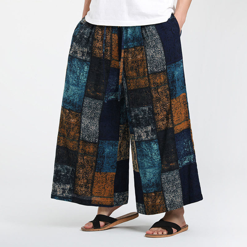 Buddha Stones Summer Patchwork Design 7-8 Length Men's Wide Leg Pants With Pockets - CornflowerBlue - US/UK/AU46，EU56 (5XL) - image 8