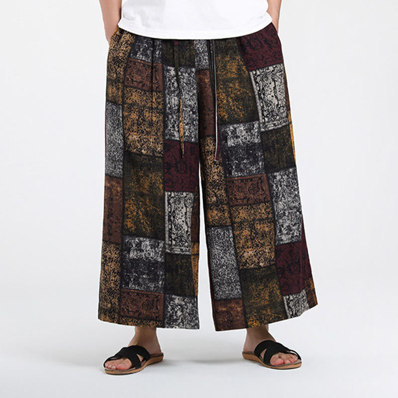 Buddha Stones Summer Patchwork Design 7-8 Length Men's Wide Leg Pants With Pockets - image 2