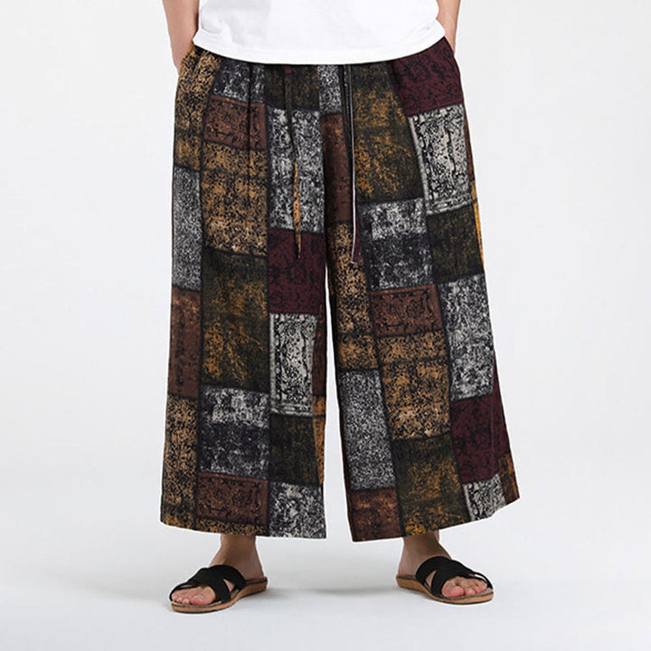 Buddha Stones Summer Patchwork Design 7-8 Length Men's Wide Leg Pants With Pockets - image 2
