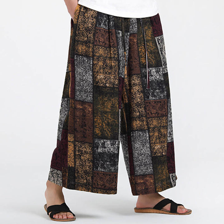 Buddha Stones Summer Patchwork Design 7-8 Length Men's Wide Leg Pants With Pockets - image 3