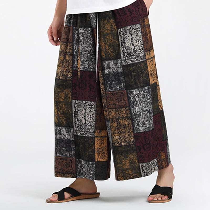Buddha Stones Summer Patchwork Design 7-8 Length Men's Wide Leg Pants With Pockets - image 4