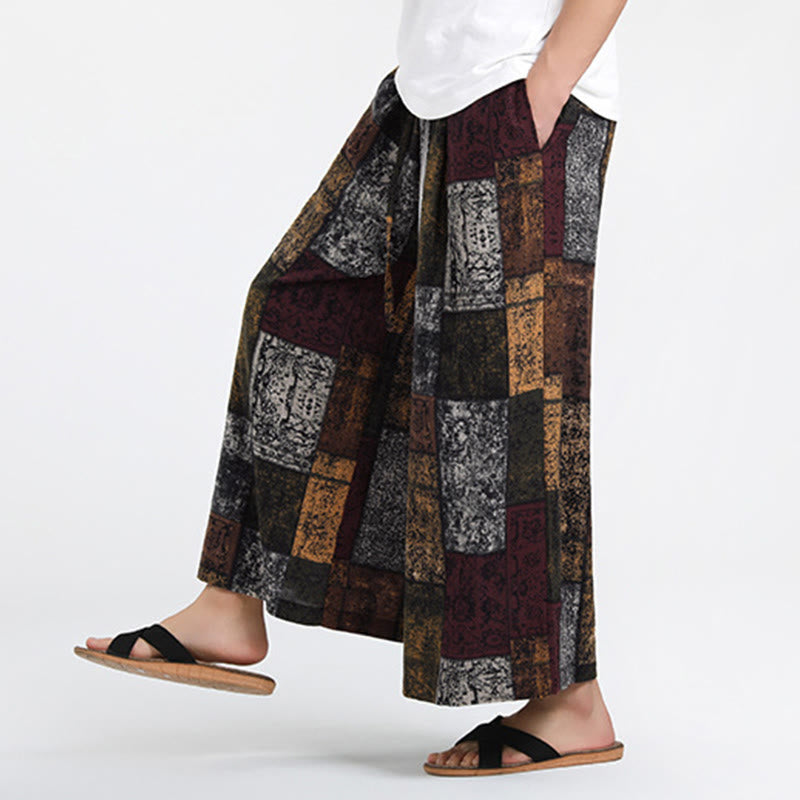 Buddha Stones Summer Patchwork Design 7-8 Length Men's Wide Leg Pants With Pockets - image 7