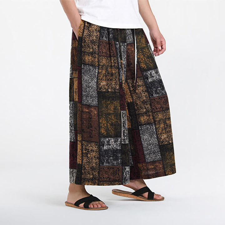 Buddha Stones Summer Patchwork Design 7-8 Length Men's Wide Leg Pants With Pockets - image 5