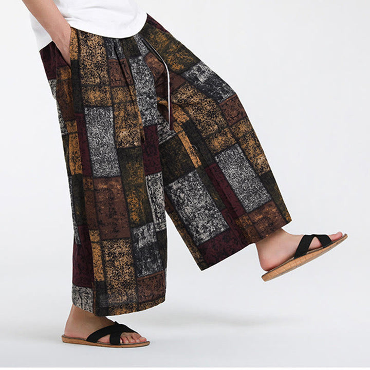 Buddha Stones Summer Patchwork Design 7-8 Length Men's Wide Leg Pants With Pockets - image 6