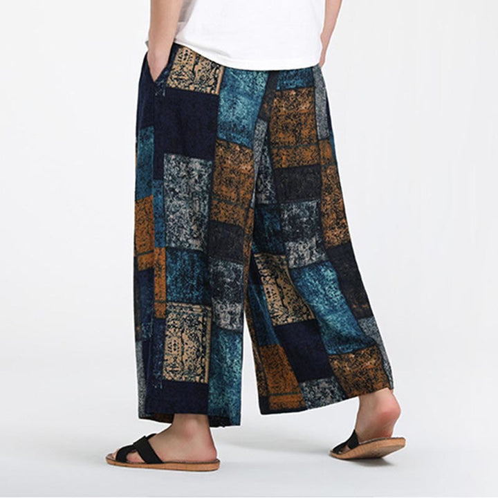 Buddha Stones Summer Patchwork Design 7-8 Length Men's Wide Leg Pants With Pockets - image 12