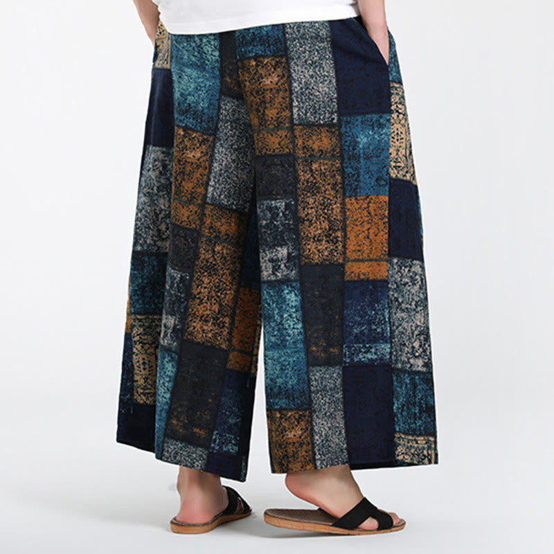 Buddha Stones Summer Patchwork Design 7-8 Length Men's Wide Leg Pants With Pockets - image 11