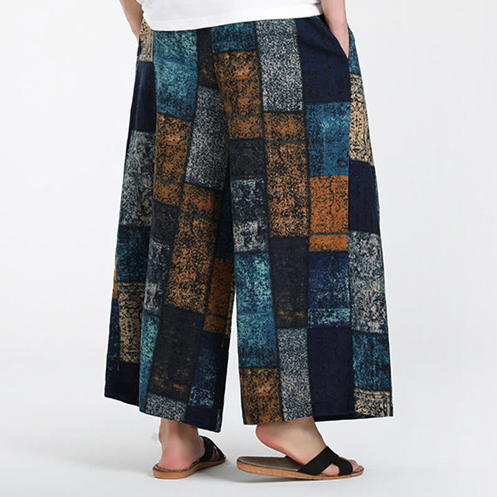 Buddha Stones Summer Patchwork Design 7-8 Length Men's Wide Leg Pants With Pockets - image 11