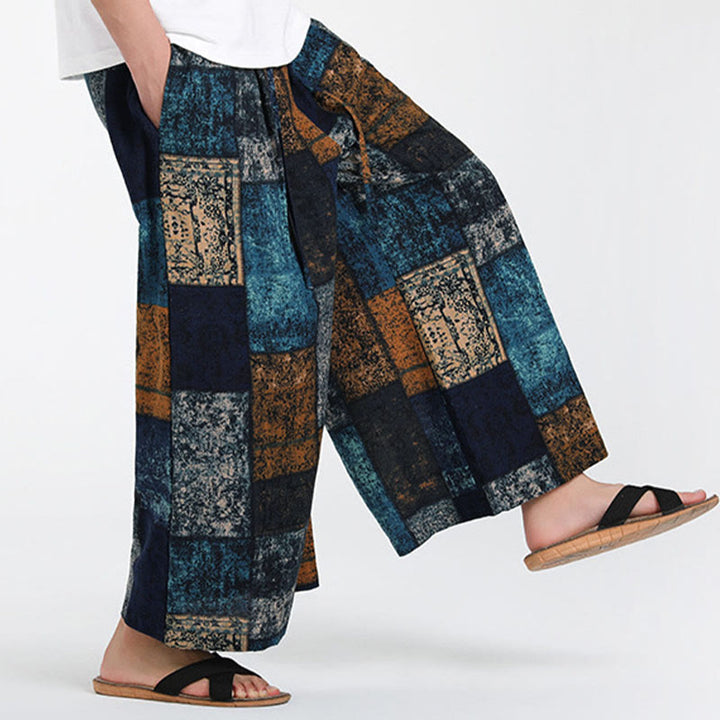 Buddha Stones Summer Patchwork Design 7-8 Length Men's Wide Leg Pants With Pockets - image 15