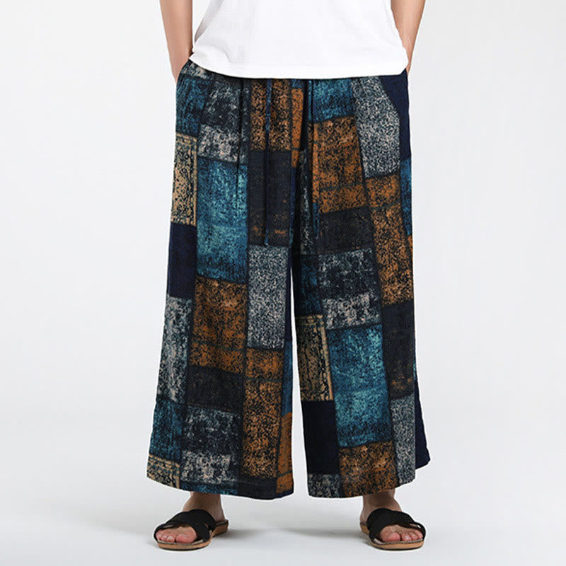 Buddha Stones Summer Patchwork Design 7-8 Length Men's Wide Leg Pants With Pockets - image 9
