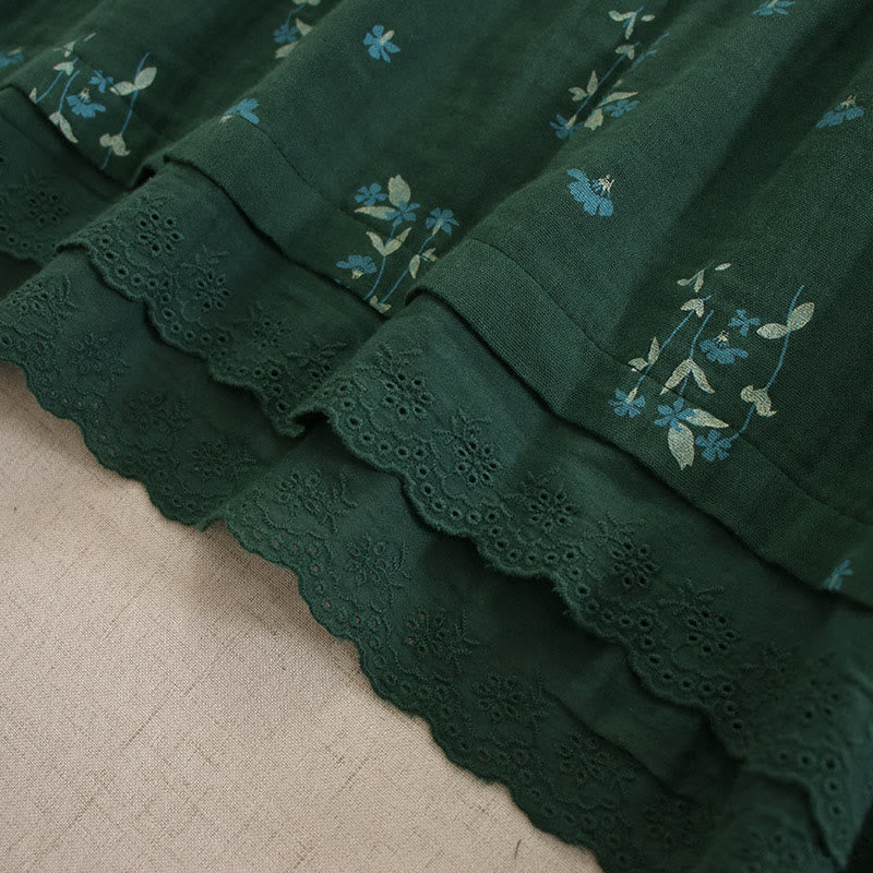 Buddha Stones Spring Small Floral Print Buttons Design Crew Neck Long Sleeve Midi Dress With Pockets - image 35