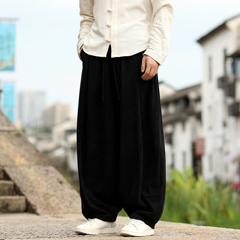 Buddha Stones Fall Solid Elastic Waist Drawstring Men's Harem Pants With Pockets - Black - US/UK/AU46，EU56 (5XL) - image 12