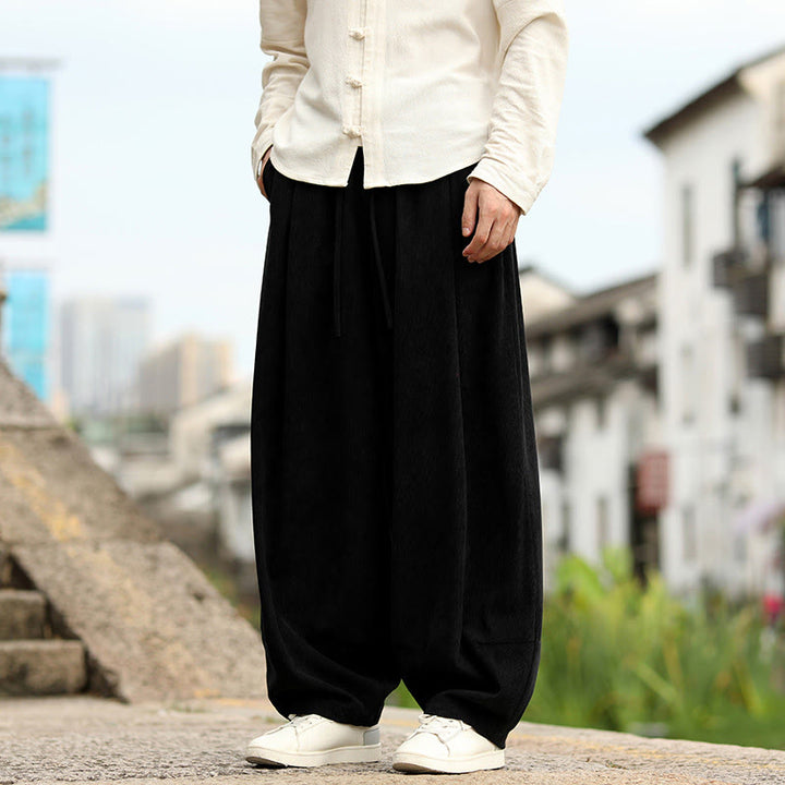 Buddha Stones Fall Solid Elastic Waist Drawstring Men's Harem Pants With Pockets - Black - US/UK/AU46，EU56 (5XL) - image 12