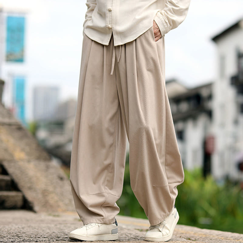 Buddha Stones Fall Solid Elastic Waist Drawstring Men's Harem Pants With Pockets - image 1