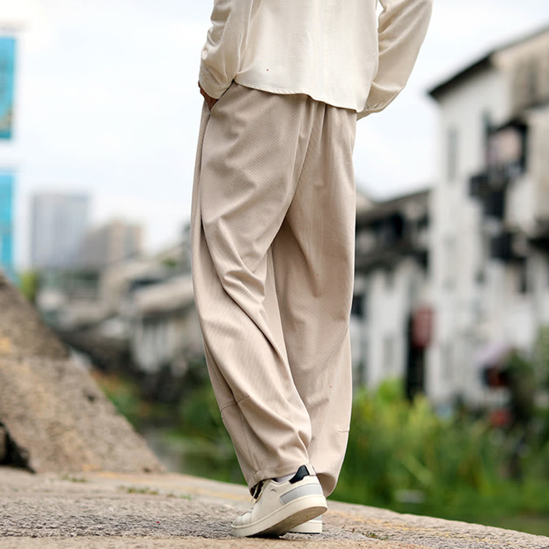 Buddha Stones Fall Solid Elastic Waist Drawstring Men's Harem Pants With Pockets - image 4