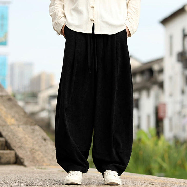 Buddha Stones Fall Solid Elastic Waist Drawstring Men's Harem Pants With Pockets - image 13
