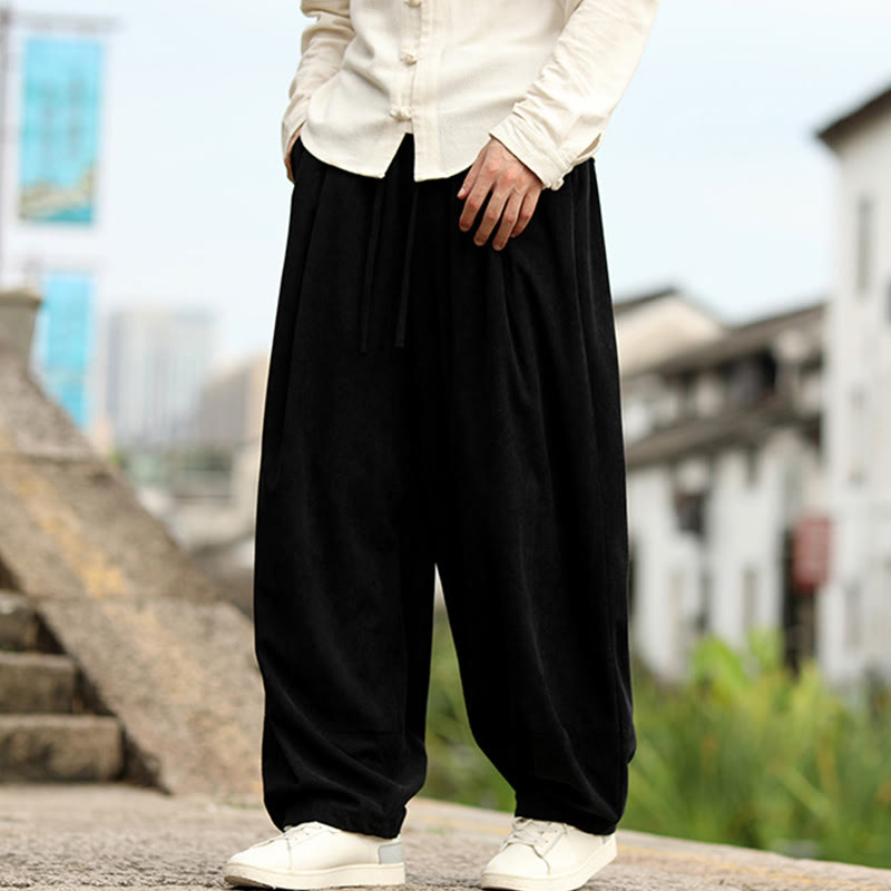Buddha Stones Fall Solid Elastic Waist Drawstring Men's Harem Pants With Pockets - image 14