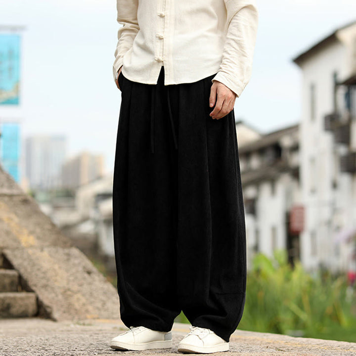 Buddha Stones Fall Solid Elastic Waist Drawstring Men's Harem Pants With Pockets - image 16