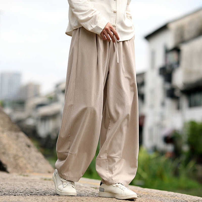 Buddha Stones Fall Solid Elastic Waist Drawstring Men's Harem Pants With Pockets - image 2