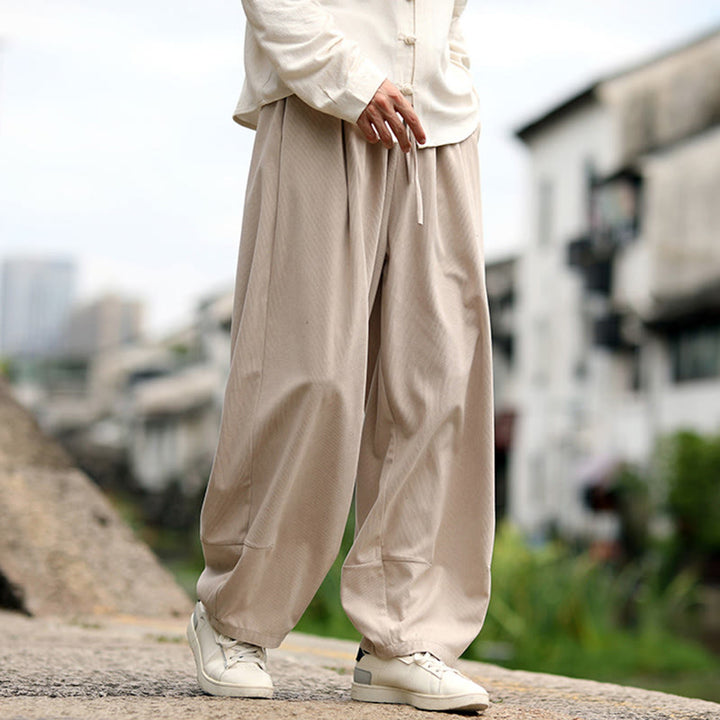 Buddha Stones Fall Solid Elastic Waist Drawstring Men's Harem Pants With Pockets - image 2