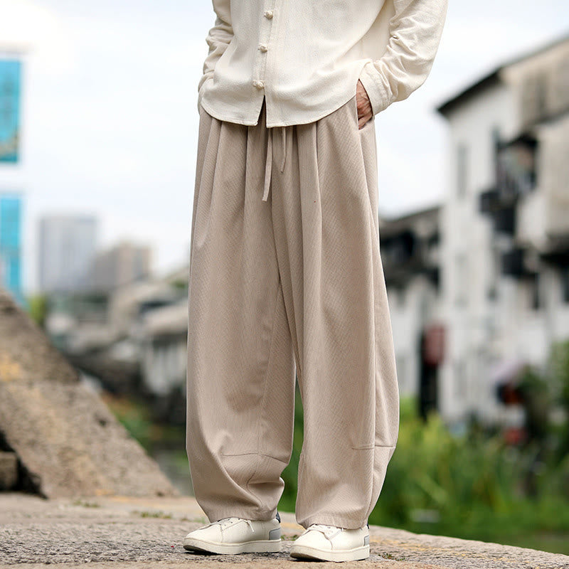 Buddha Stones Fall Solid Elastic Waist Drawstring Men's Harem Pants With Pockets - image 3