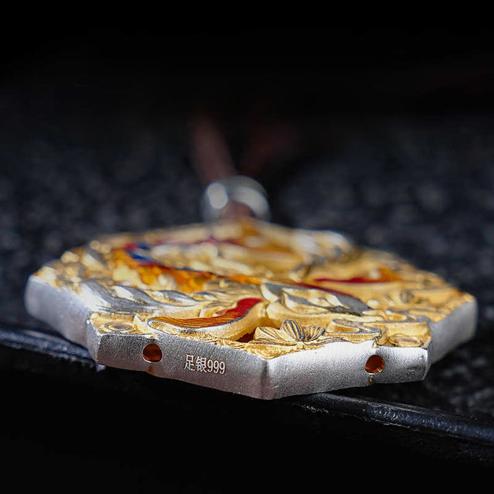 Buddha Stones 999 Sterling Silver Colorful Koi Fish Carved Luck Necklace Pendant - image 8