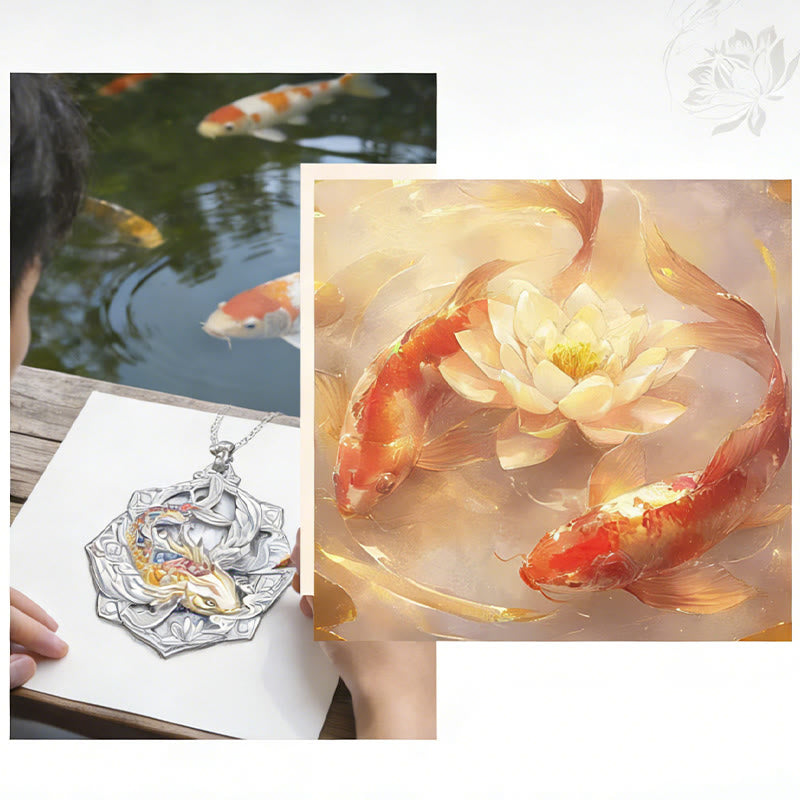 Buddha Stones 999 Sterling Silver Colorful Koi Fish Carved Luck Necklace Pendant - image 16