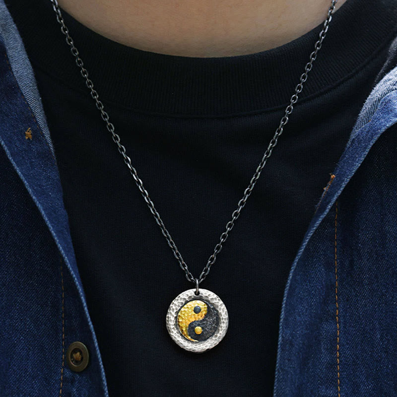 Buddha Stones 999 Sterling Silver 999 Gold Yin Yang Balance Titanium Steel Chain Necklace Pendant - image 4